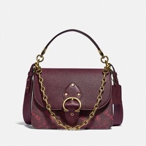 NWT Coach Beat Shoulder Bag With Horse & Carriage Print Brass/Oxblood Cranberry